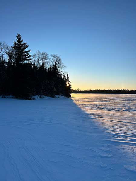 Snow covered lake at workshop