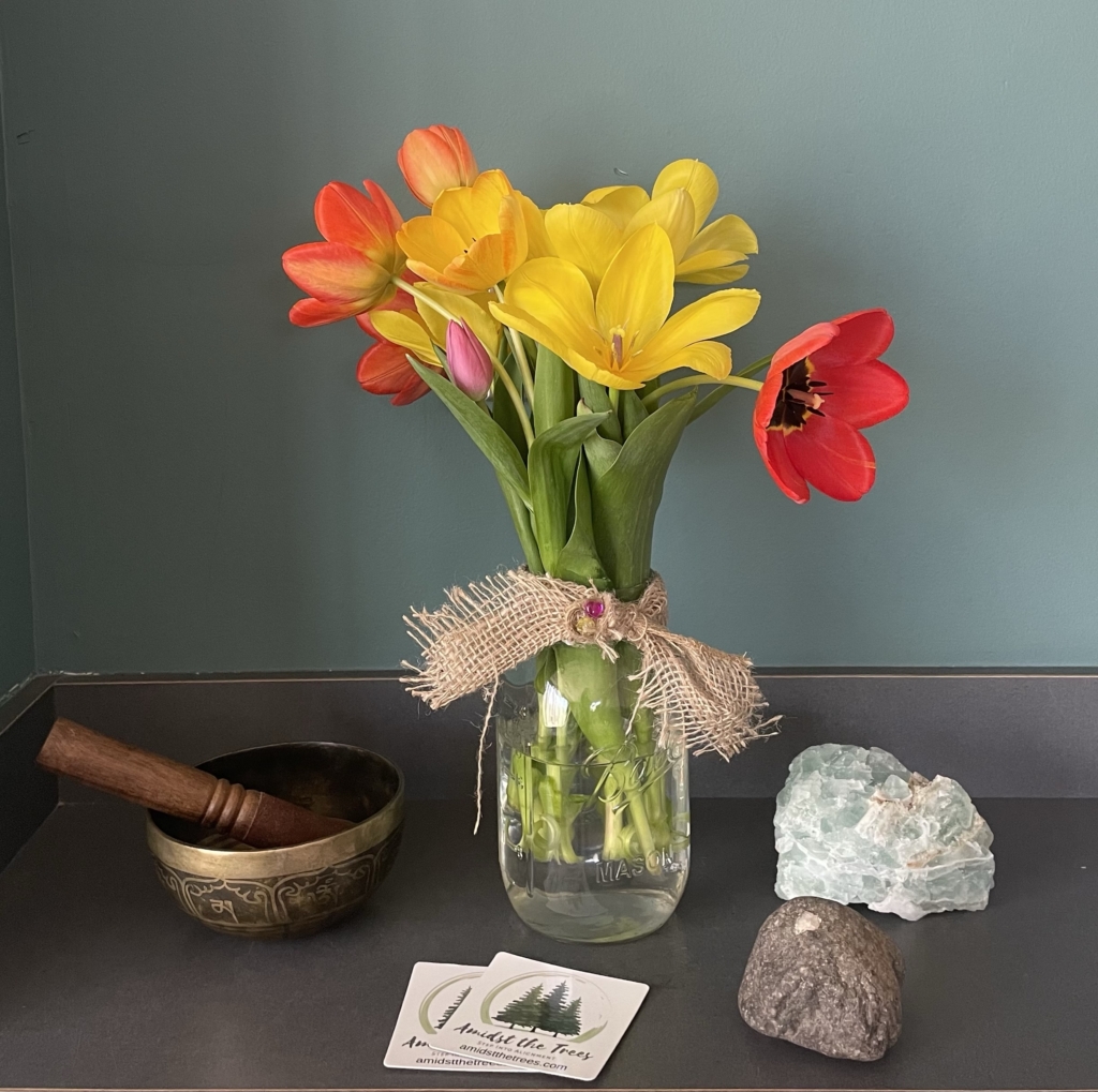 Spring Flowers on Altar Amidst the Trees